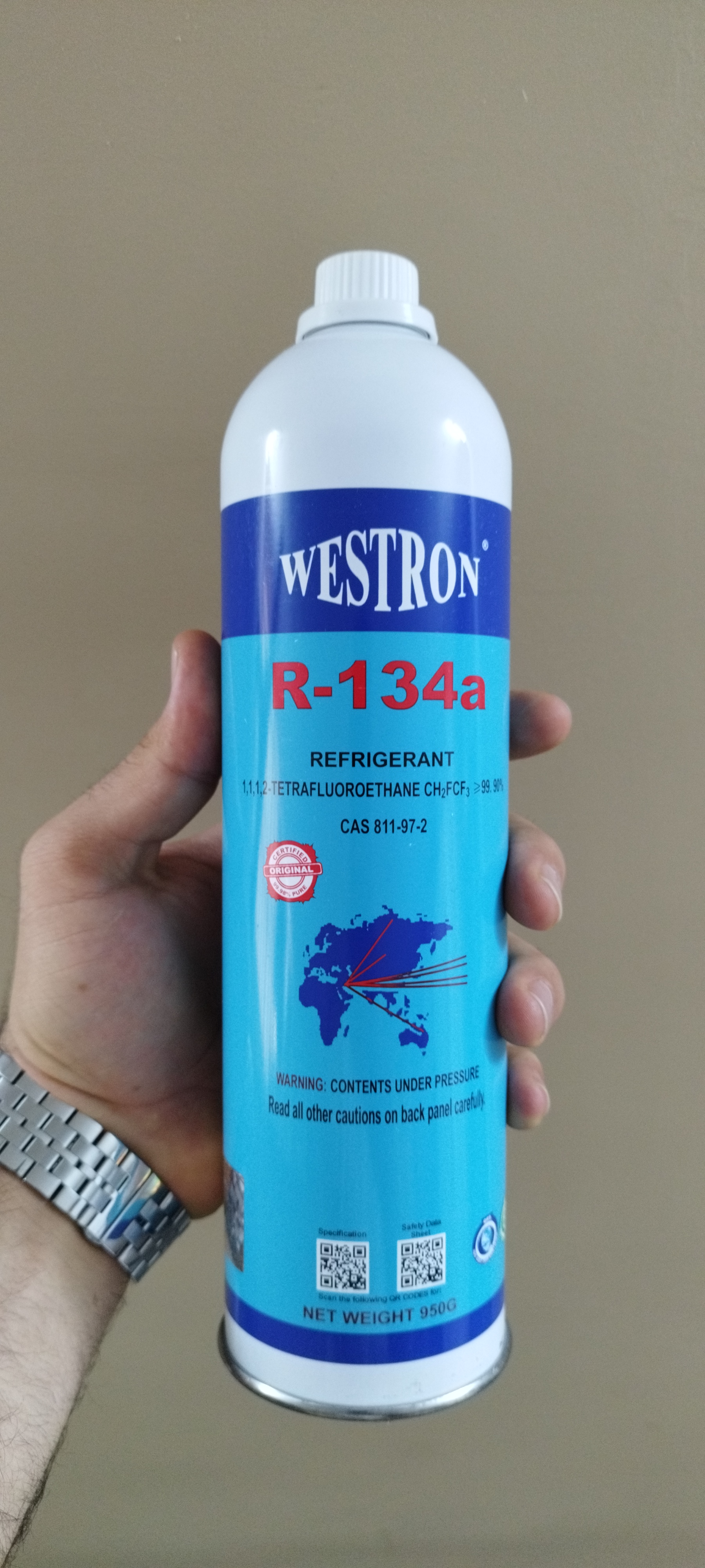 کپسول گاز مبرد R134a وسترون 1 کیلوگرمی
